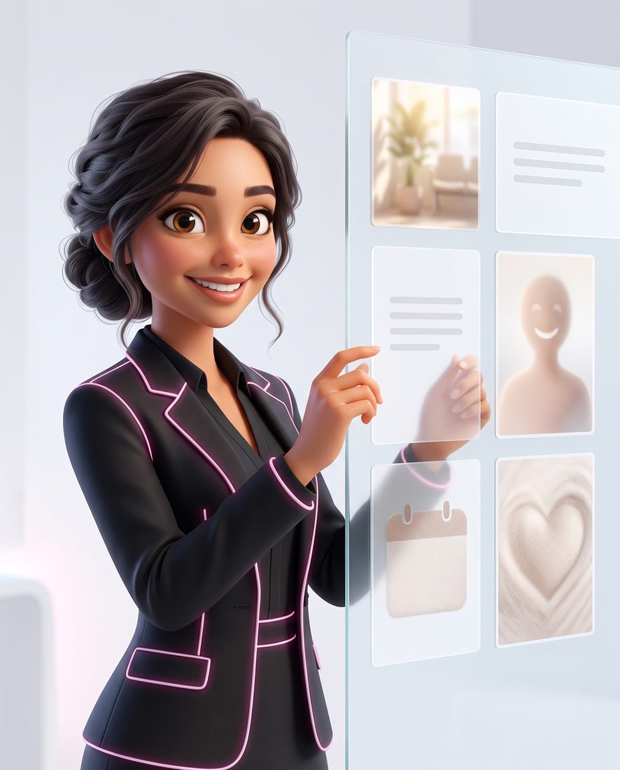 Nova, en illustration 3D, arrange des publications sur un mur de verre.