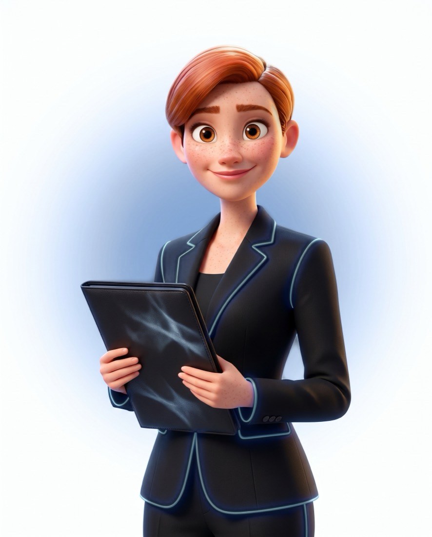 Alex, en illustration 3D, sourit.